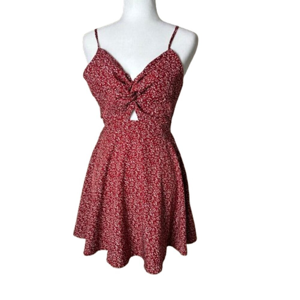 SHEIN Red Floral Cut Out Tie Back Mini Dress Sundress - size XS